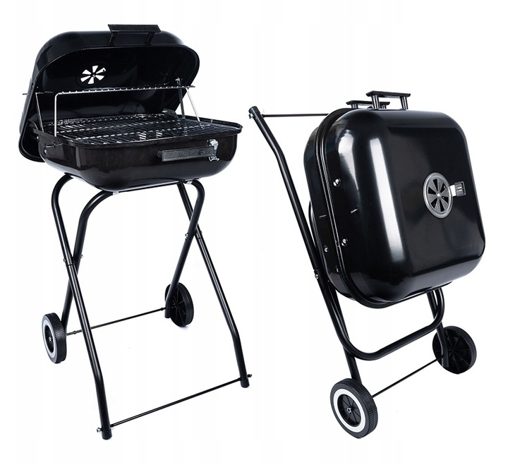 GRILL Węglowy na brykiet Ogrodowy PRZENOŚNY turystyczny WÓZEK POKRYWA