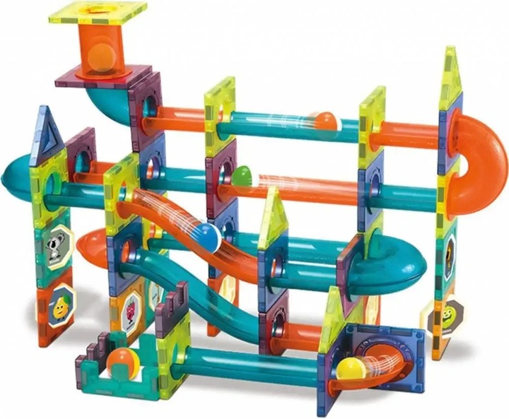 Klocki magnetyczne tor kulkowy zestaw 110 elementów