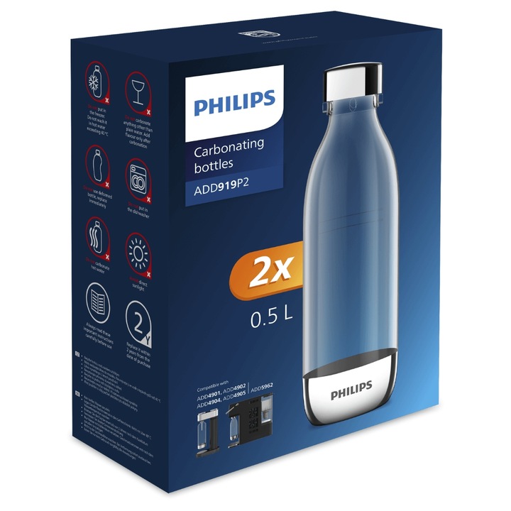 Dwie butelki do saturatora Philips ADD919P2 butelki do gazowania wody 0,5l