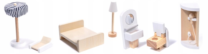 DOMEK DLA LALEK DREWNIANY LED Akcesoria Laleczki 3 Poziomy Duży Mebelki