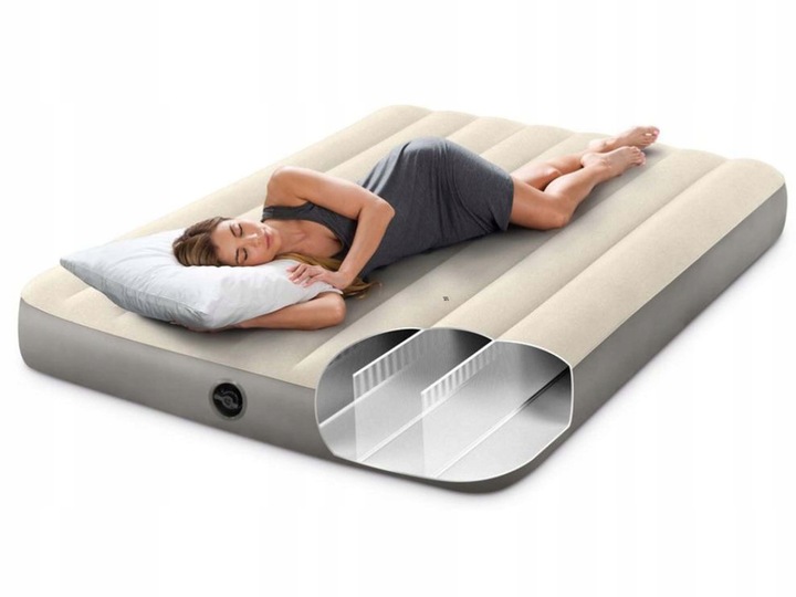 Materac Dmuchany Welurowy 2-osoobowy Turystyczny Łóżko 191x137x25cm Intex