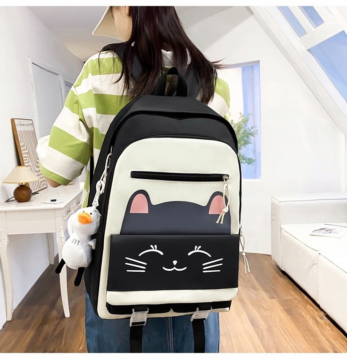 PLECAK SZKOLNY KOT KOTEK MŁODZIEŻOWY + PIÓRNIK CZARNY ZESTAW Z KOTKIEM 5w1