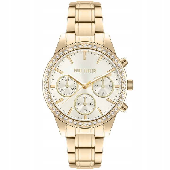Elegancki zegarek damski z cyrkoniami Paul Lorens na bransolecie złoty