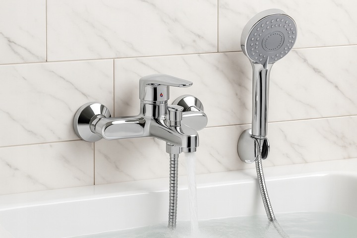 Bateria wannowa ścienna chrom srebrna z prysznicem kran do wanny YOKA HOME