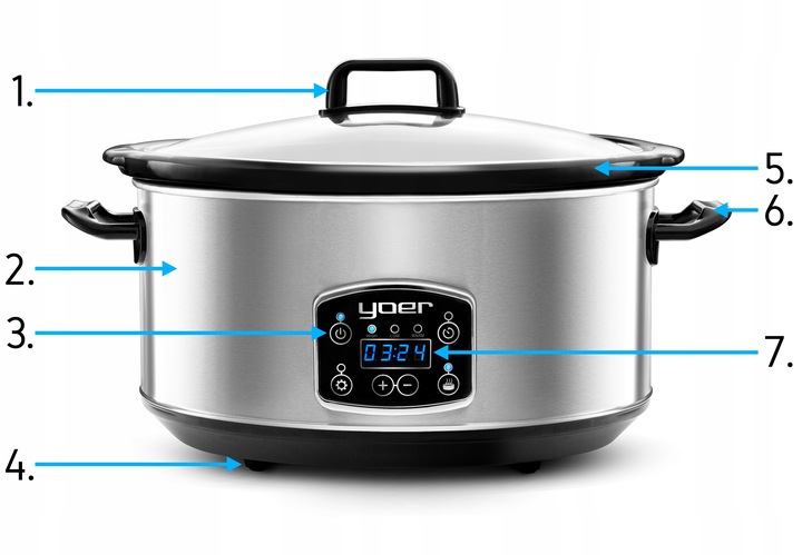 Wolnowar Garnek ceramiczny Slow Cooker Yoer INOX LCD 320W 6,5L +Programator