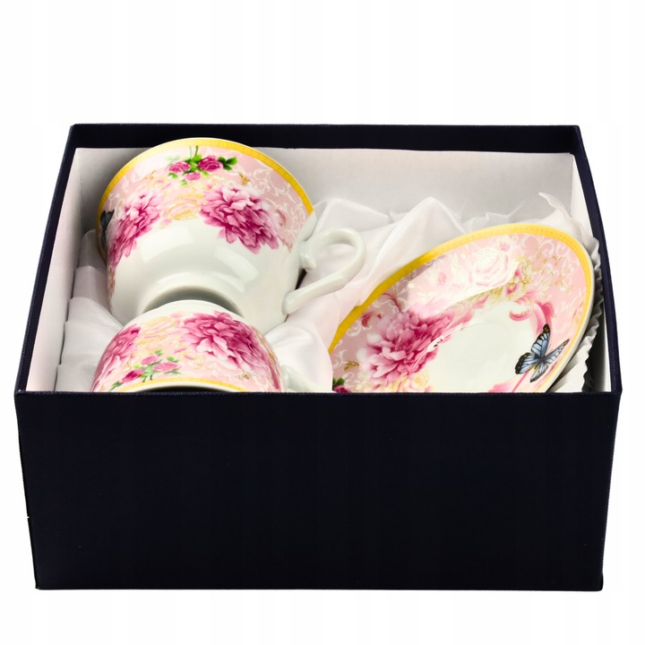 2x FILIŻANKA ZE SPODKIEM KWIATY 250ml do KAWY HERBATY FILIŻANKI DO ESPRESSO