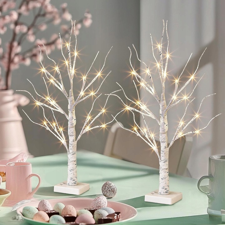 DEKORACJE ŚWIĄTECZNE 2SZT 60CM ŚWIECZĄCE BRZOZY LED ŚWIĄTECZNE DRZEWO STÓŁ