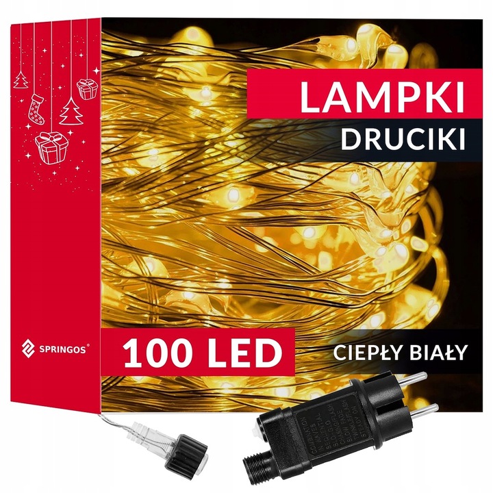 LAMPKI DRUCIKI 100 LED 13m ZEW/WEW MIKRO NA PRĄD 8 FUNKCJI CIEPŁE ZASILACZ