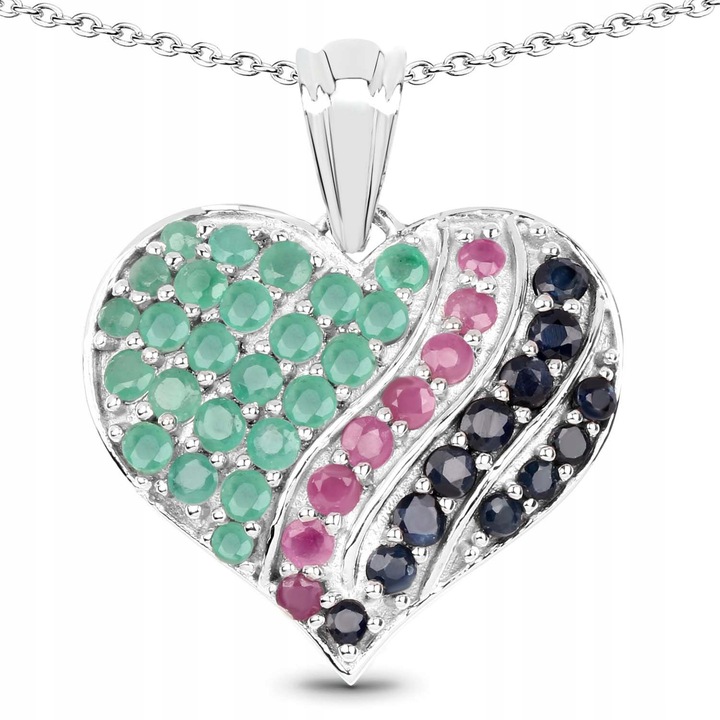 SREBRNY WISIOREK SERCE SZMARAGD RUBIN SZAFIR