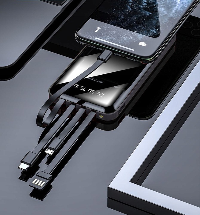 POWER BANK ŁADOWARKA 2,1A 4x KABLE 10000 mAh