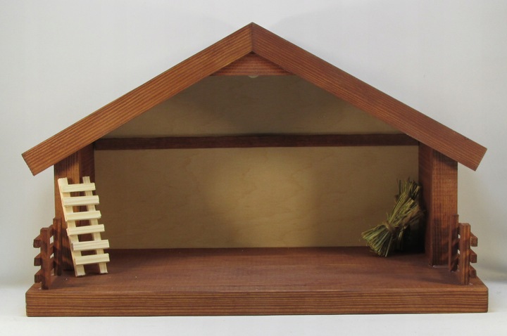 Szopka bożonarodzeniowa sosnowa +oświetlenie led brązowa