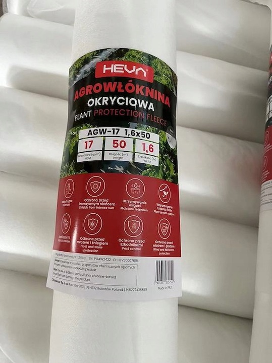 Agrowłóknina biała otulina okryciowa HEVA 1,6x50m 17g wiosenna zimowa UV2%