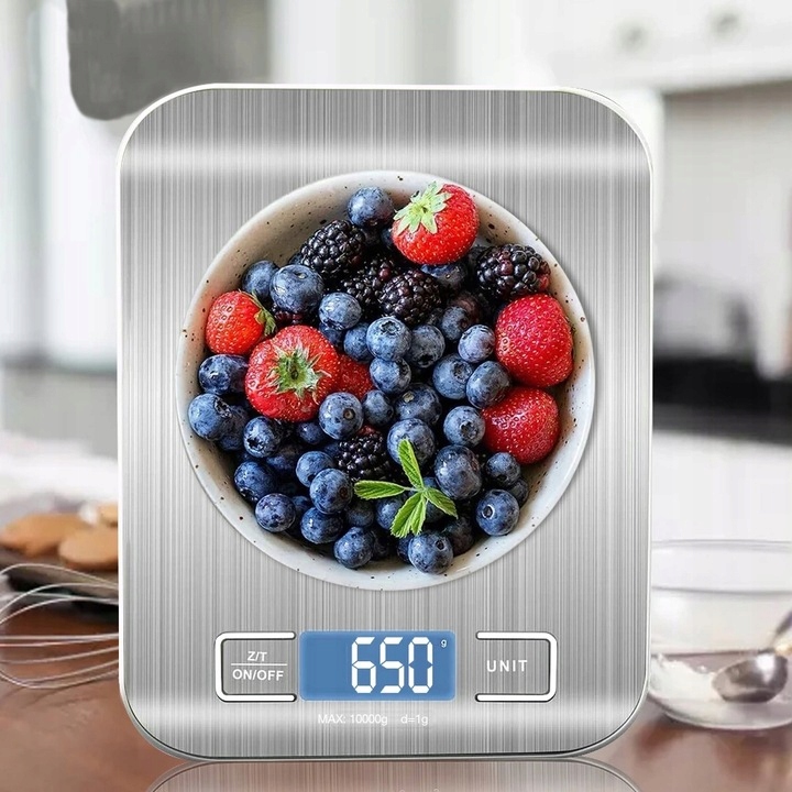 WAGA KUCHENNA elektroniczna precyzyjna WAGA wyświetlacz LCD 5000g SREBRNA