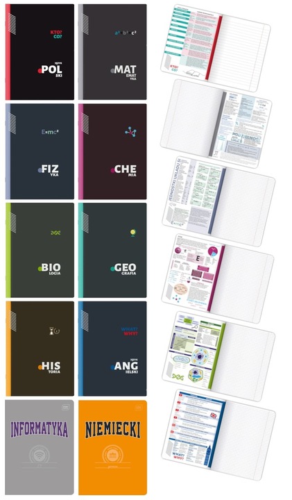 KOMPLET 10 ZESZYTÓW ZE ŚCIĄGĄ A5/60K ŚCIĄGA KOLOROWA 60 KARTEK KLASA 7-8