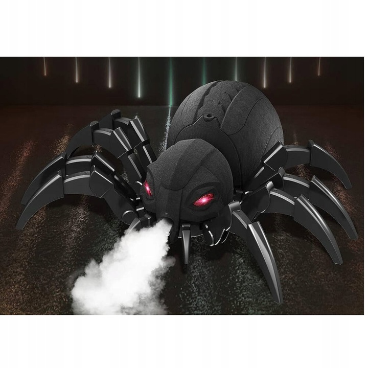 OGROMNY PAJĄK ZDALNIE STEROWANY ROZPYLA MGŁĘ ZIEJE PARĄ OCZY LED PILOT R/C