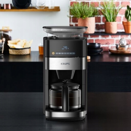 Ekspres przelewowy z wbudowanym młynkiem żarnowo-stalowy KRUPS KM8328