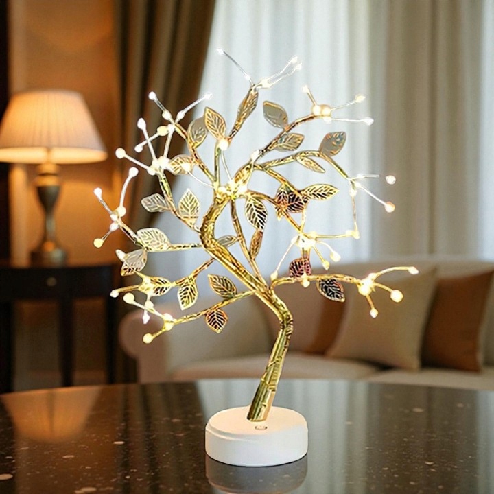DRZEWKO LAMPKA BONSAI LED 50 CM ZŁOTE LISTKI LIŚCIE ŚWIECĄCE USB OZDOBA