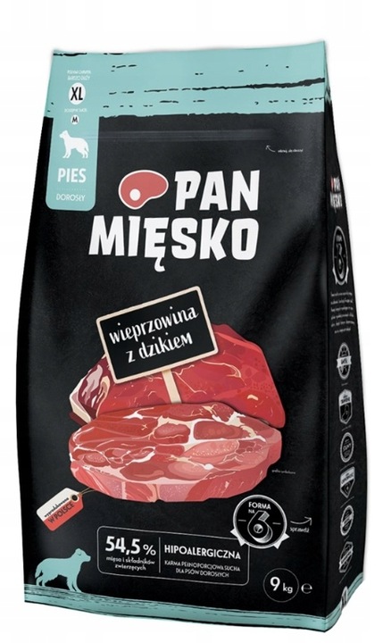 Pan Mięsko sucha karma dla psa Wieprzowina z dzikiem chrupki XL 9kg