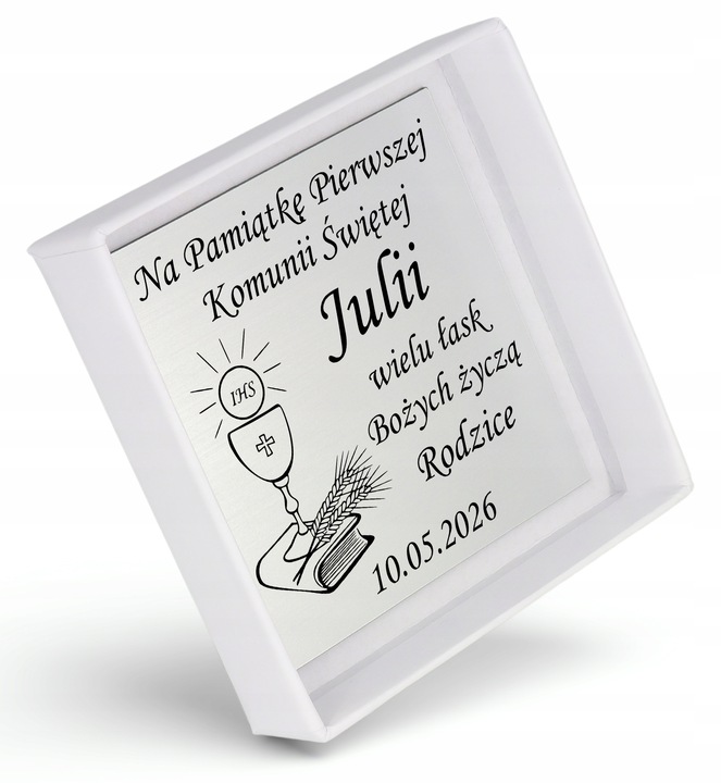 Medalik Komunijny Łańcuszek Srebrny Matka Boska Serce do Komunii do Chrztu