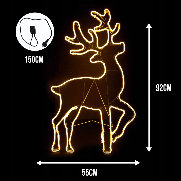 Lampki Zewnętrzne Świąteczne Renifer Dekoracja Ozdoba LED Neon Biały IP44