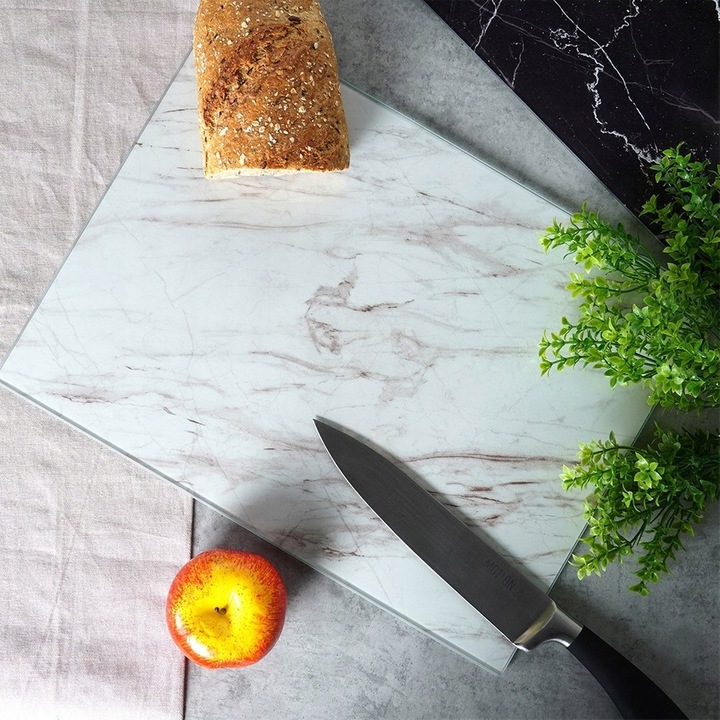 Deska KUCHENNA do krojenia szklana antypoślizgowa BIAŁY MARMUR 30x40 cm