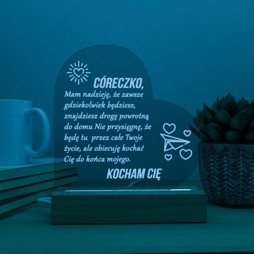 Ramka LED z grawerem w kształcie serca prezent dla córki
