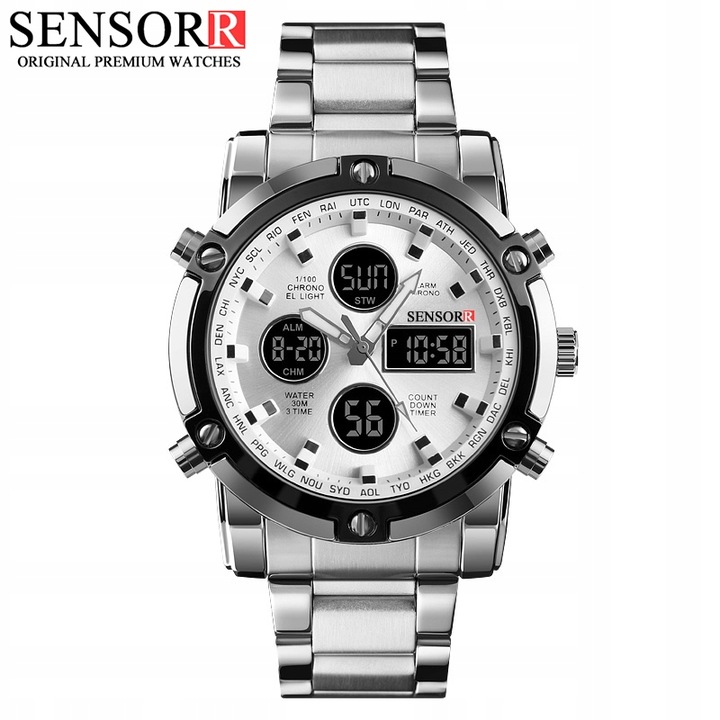 ELEGANCKI ZEGAREK MĘSKI NA BRANSOLECIE ELEKTRONICZNY WSKAZÓWKOWY SENSORR