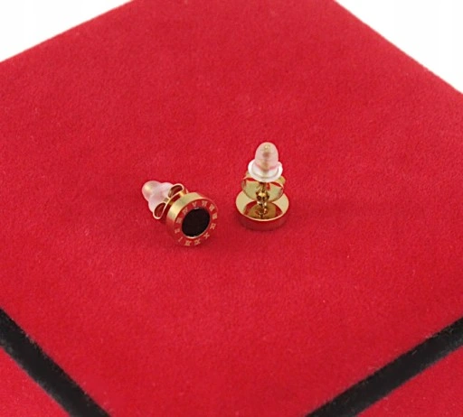 KOMPLET ZŁOTY 3 cz CZARNE OCZKO STAL CHIRURGICZNA