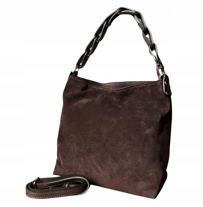 Czekoladowa zamszowa torebka brązowa shopper ZAMSZ NATURALNY Vera Pelle