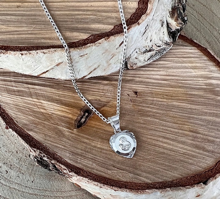 Srebrny łańcuszek pancerka 45 cm i medalik Matka Boska Komunijny na Chrzest