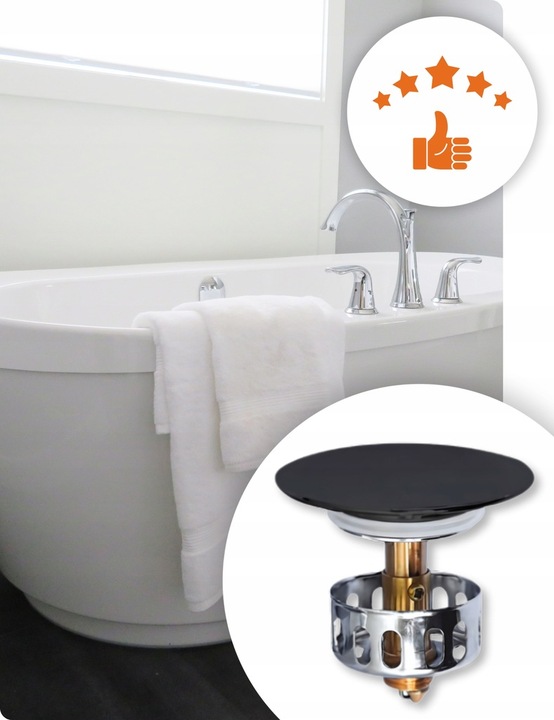 Syfon Wannowy KLIK KLAK Czyszczony od Góry Czarny z Korkiem Szybki Montaż