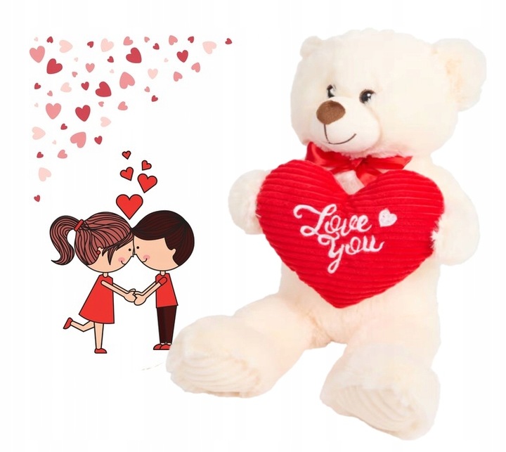 PLUSZAK Słodki Duży pluszowy MIŚ z sercem Maskotka prezent WALENTYNKI 50 cm