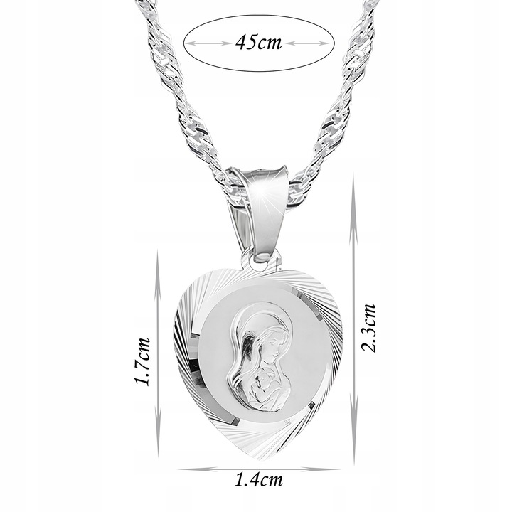 Łańcuszek Srebrny 45cm 925 MEDALIK KOMUNIJNY Matka Boska Komunii na Chrzest