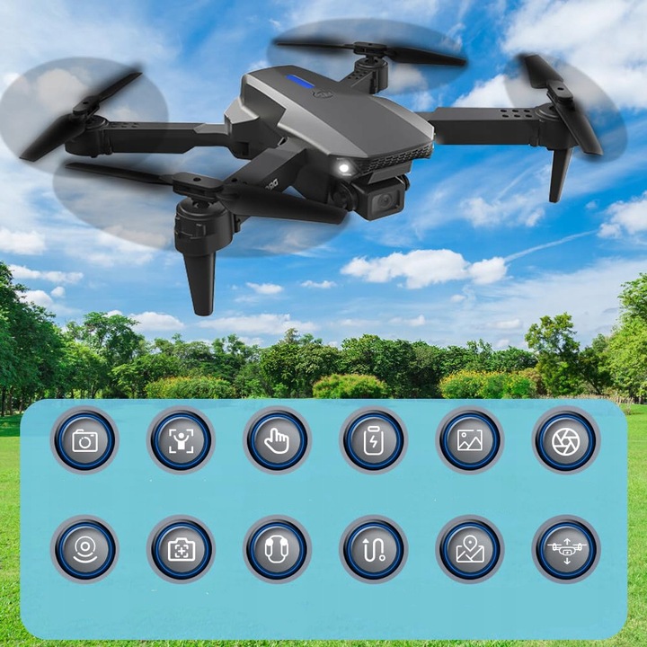 DRON E88 2x KAMERA 4K ZAWIS 200M UNIKANIE PRZESZKÓD WIFI+WALIZKA PILOT ETUI