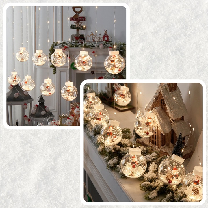 LAMPKI CHOINKOWE LED BOMBKI MIKOŁAJE ŚWIĄTECZNE 10 KUL LED NA USB 3M PILOT