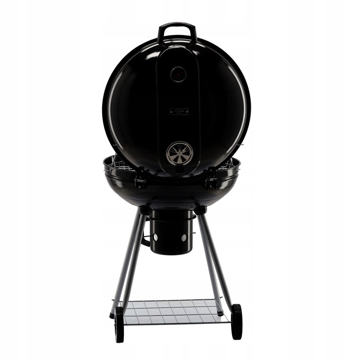 GRILL WĘGLOWY KULISTY Z POKRYWĄ, POPIELNIKIEM I KÓŁKAMI 66x57x85 CM