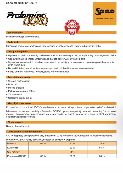 Koncentrat wysokobiałkowy dla kur niosek PROTAMINO QQRQ 25kg karma pasza
