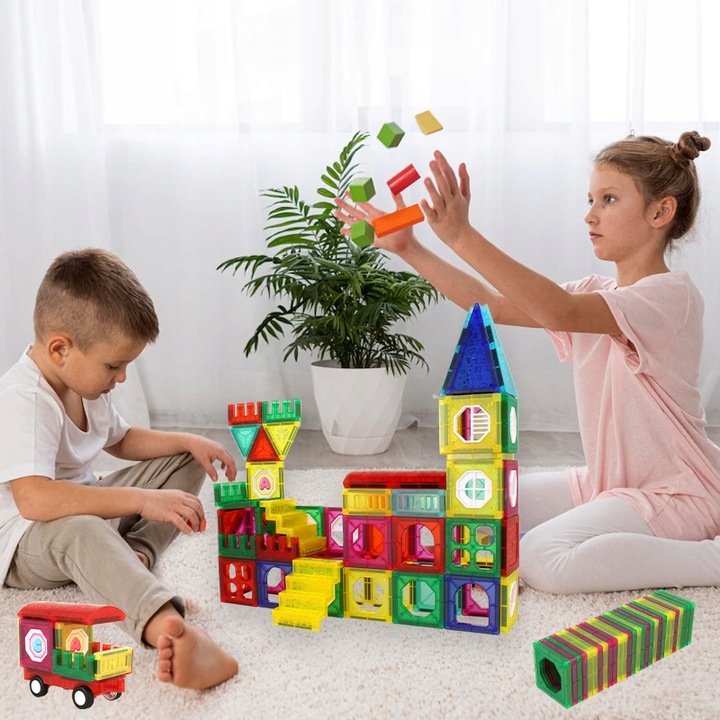 DUŻE Klocki Magnetyczne 3D Panele Konstrukcyjne Edukacyjne 110 el. Dom Auto