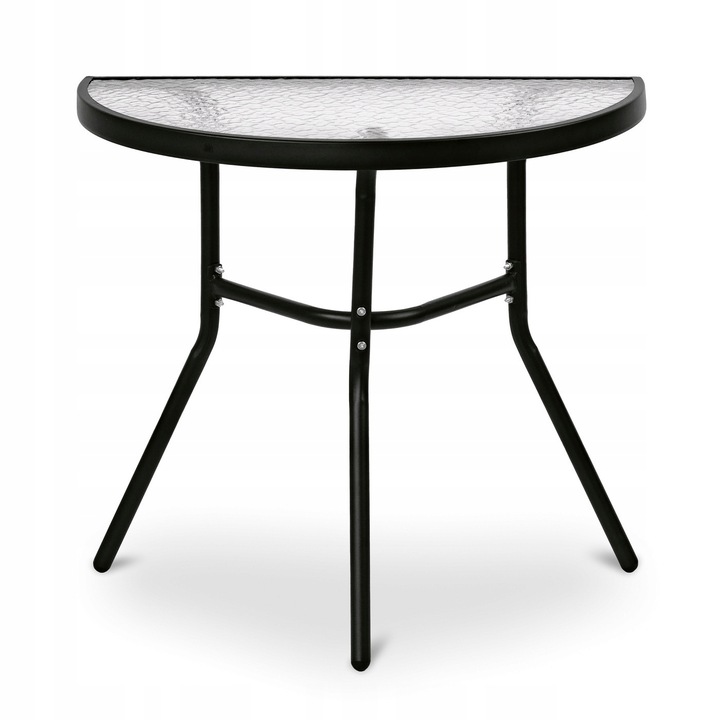 Stolik Metalowy Półokrągły ze Szklanym Blatem Hartowanym do Balkonu Taras