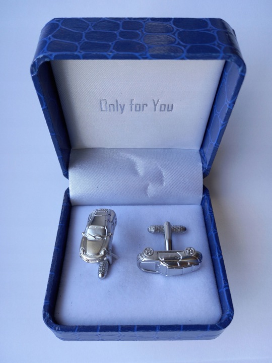 Srebrne spinki do mankietów Model Miniaturka Samochód Porsche 911 + Etui