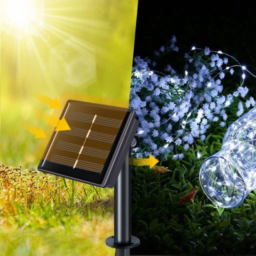 LAMPA SOLARNA GIRLANDA OGRODOWA 100 LED ZIMNA 12m
