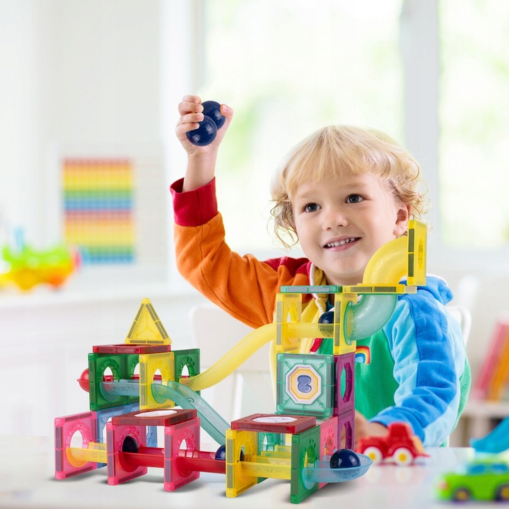 KLOCKI MAGNETYCZNE KONSTRUKCYJNE ŚWIECĄCY TOR KULKOWY ZJEŻDZALNIA 3D