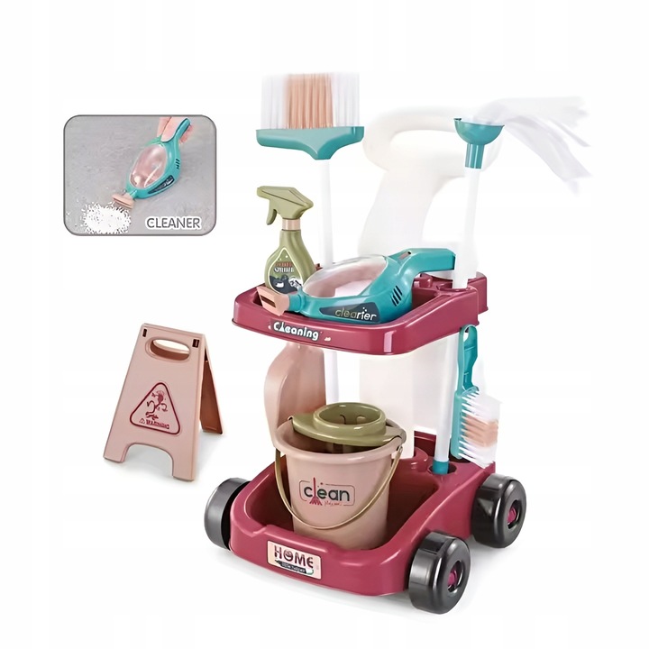Zestaw do Sprzątania Czyszczenia dla Dzieci Wózek Mop Odkurzacz Miotła 16el