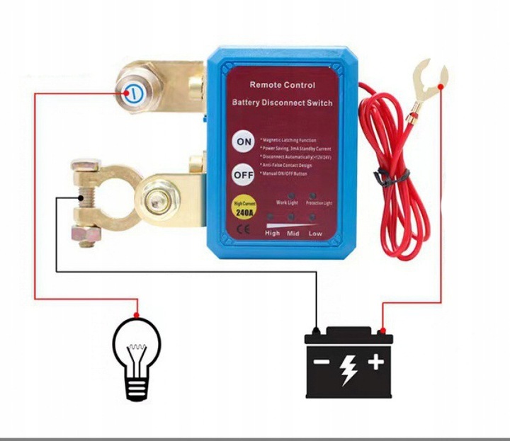 Zdalny automatyczny wyłącznik odłącznik akumulatora 12V 240A 2x pilot