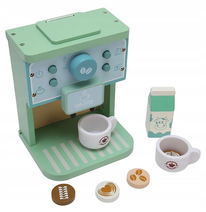 EKSPRES DO KAWY DREWNIANY DLA DZIECI AKCESORIA KUCHENNE FILIŻANKI MLEKO AGD