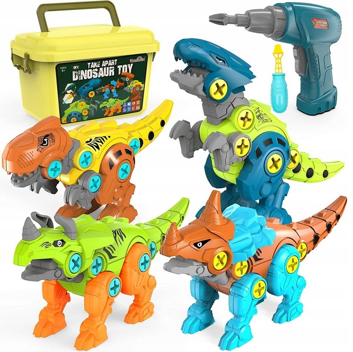 Klocki konstrukcyjne DINOZAURY do skręcania ZESTAW z wkrętarką śrubokrętem