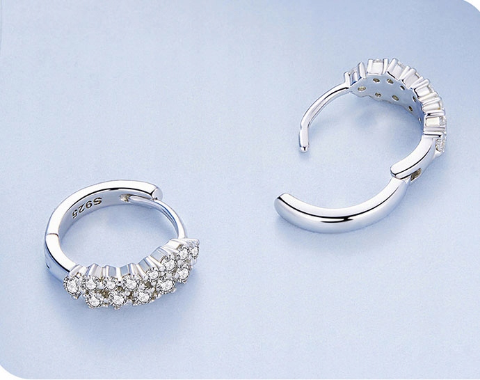 Kolczyki Srebrne PRÓBA 925 KOŁA SREBRO KÓŁKA Rodowane Dwa rzędy Kryształów