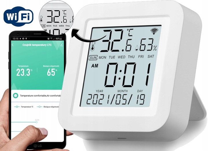 CZUJNIK TEMPERATURY I WILGOTNOŚCI WIFI SMART LIFE TUYA TERMOMETR HIGROMETR
