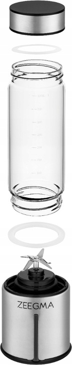 Blender Przenośny Bezprzewodowy DUŻY 465ml 300W ZEEGMA Go Plus SREBRNY