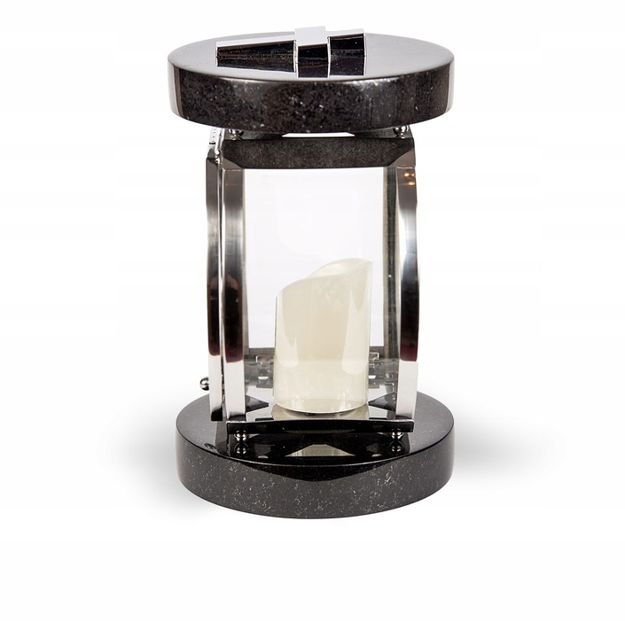 Lampion Na Pomnik Na Nagrobek srebrny stal nierdzewna + czarny granit